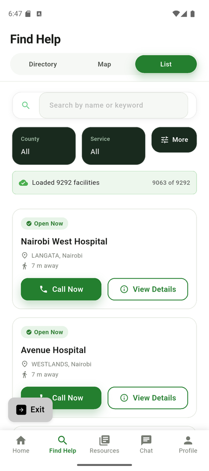 Find Help directory listing facilities